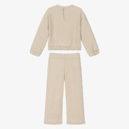 Mayoral-طقم بنطلون جيرسي مضلع لون بيج للبنات  | Childrensalon