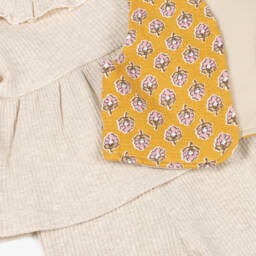 Mayoral-Girls Beige Ribbed Jersey Trouser Set | Childrensalon