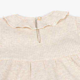 Mayoral-Girls Beige Ribbed Jersey Trouser Set | Childrensalon