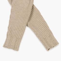 Mayoral-Girls Beige Ribbed Knit Leggings | Childrensalon