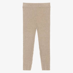 Mayoral-Girls Beige Ribbed Knit Leggings | Childrensalon