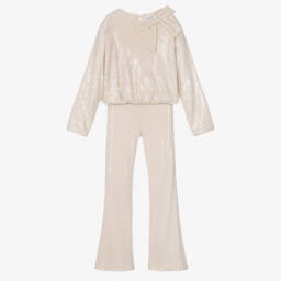 Mayoral-Girls Beige Sequinned Top & Trouser Set | Childrensalon