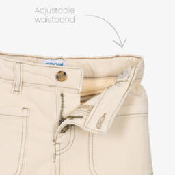 Mayoral-Джинсы с широкими штанинами бежевые с пуговицами для девочек | Childrensalon