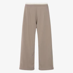 Mayoral-Girls Beige Wide-Leg Trousers with Constrasting Waistband | Childrensalon