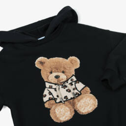 Mayoral-Girls Black Cotton Teddy Bear Hoodie Dress | Childrensalon