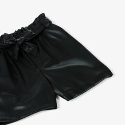 Mayoral-Girls Black Faux Leather Shorts with Tie Front | Childrensalon