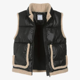 Mayoral-Girls Black Padded Gilet with Sherpa Fleece Trim | Childrensalon