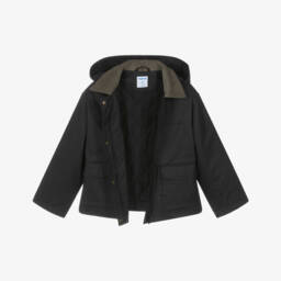 Mayoral-Girls Black Waxed Cotton Jacket with Corduroy Collar | Childrensalon