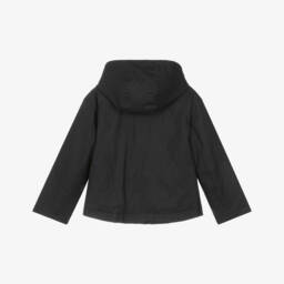 Mayoral-Girls Black Waxed Cotton Jacket with Corduroy Collar | Childrensalon
