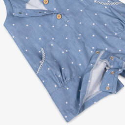 Mayoral-Girls Blue Cotton Polka Dot Playsuit | Childrensalon