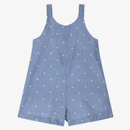 Mayoral-Girls Blue Cotton Polka Dot Playsuit | Childrensalon