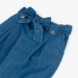 Mayoral-Girls Blue Cotton Tie-Waist Trousers | Childrensalon