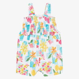 Mayoral-Girls Blue Floral Cotton Playsuit | Childrensalon