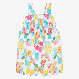 Mayoral-Girls Blue Floral Cotton Playsuit | Childrensalon