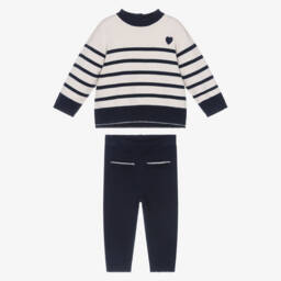 Mayoral-Girls Blue & Ivory Striped KnittedTrouser Set | Childrensalon