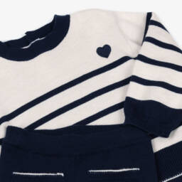Mayoral-Girls Blue & Ivory Striped KnittedTrouser Set | Childrensalon