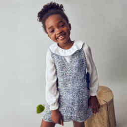 Mayoral-Платье синее из твида с многослойным эффектом и бархатными бантами | Childrensalon