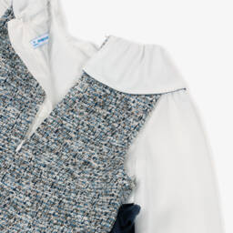 Mayoral-Платье синее из твида с многослойным эффектом и бархатными бантами | Childrensalon