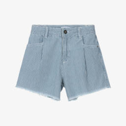 Girls Blue & White High Rise Denim Shorts