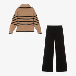 Mayoral-Girls Brown & Black Stripe Knitted Trouser Set | Childrensalon