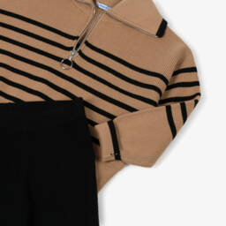 Mayoral-Girls Brown & Black Stripe Knitted Trouser Set | Childrensalon