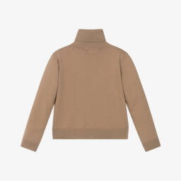 Mayoral-Girls Camel Brown Cotton Knit Roll Neck Top | Childrensalon