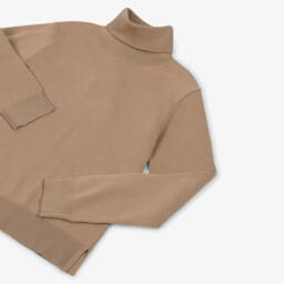 Mayoral-Girls Camel Brown Cotton Knit Roll Neck Top | Childrensalon