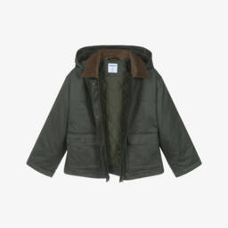 Mayoral-Girls Dark Green Waxed Cotton Jacket with Corduroy Collar | Childrensalon