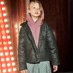 Mayoral-Girls Dark Green Waxed Cotton Jacket with Corduroy Collar | Childrensalon
