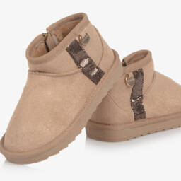 Mayoral-Girls Glittery Beige Faux Suede Boots | Childrensalon