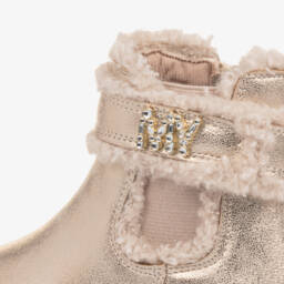 Mayoral-Girls Gold Faux Leather Ankle Boots with Diamanté Logo | Childrensalon