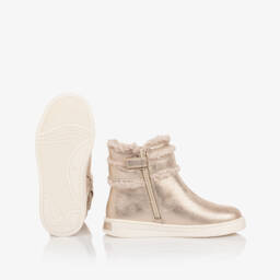 Mayoral-Girls Gold Faux Leather Ankle Boots with Diamanté Logo | Childrensalon