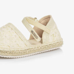 Mayoral-Girls Gold & Ivory Embroidered Espadrilles | Childrensalon