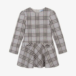 Mayoral-Girls Grey & Glittery Red Check Cotton Jersey Dress | Childrensalon