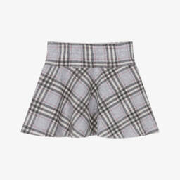 Mayoral-Girls Grey & Pink Glitter Check Skater Skirt | Childrensalon