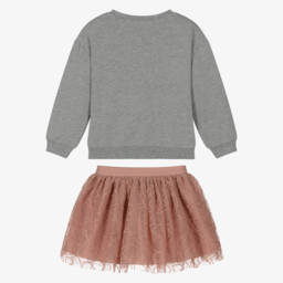 Mayoral-Комплект с юбкой серо-розовый из тюля для девочек | Childrensalon