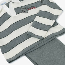 Mayoral-Girls Grey Stripe Jersey Polo Top & Trouser Set | Childrensalon