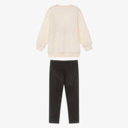 Mayoral-Girls Ivory & Black Faux Leather Leggings Set | Childrensalon