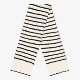 Mayoral-Girls Ivory & Black Stripe Knitted Hat & Scarf Set | Childrensalon