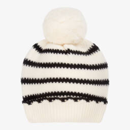 Mayoral-Girls Ivory & Black Stripe Knitted Hat & Scarf Set | Childrensalon