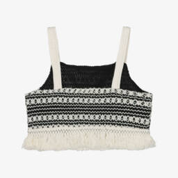 Mayoral-Girls Ivory & Black Tasselled Crop Top | Childrensalon