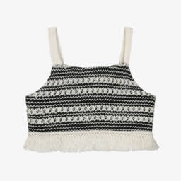 Mayoral-Girls Ivory & Black Tasselled Crop Top | Childrensalon