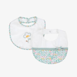 Mayoral Newborn-Girls Ivory Cotton Floral Bibs (2 Pack) | Childrensalon
