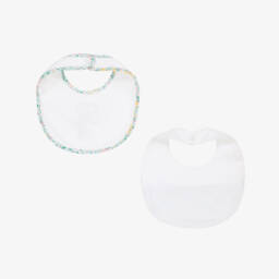 Mayoral Newborn-Girls Ivory Cotton Floral Bibs (2 Pack) | Childrensalon