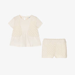 Mayoral-Girls Ivory Cotton Shorts Set | Childrensalon