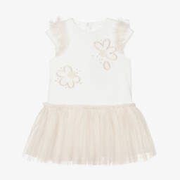 Mayoral-Girls Ivory & Gold Tulle Dress | Childrensalon