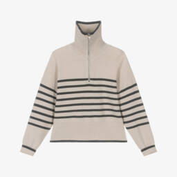 Mayoral-Girls Ivory & Grey Stripe Knitted Trouser Set | Childrensalon