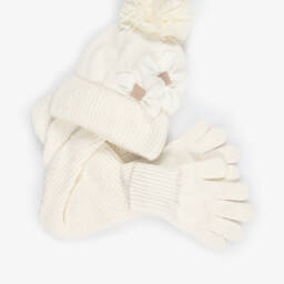 Mayoral-Girls Ivory Knitted Hat, Glove & Scarf Set | Childrensalon