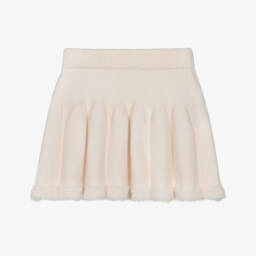 Mayoral-Girls Ivory Knitted Skirt with Faux Fur Trim | Childrensalon