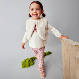 Mayoral-Girls Ivory & Pink Floral Cotton Leggings Set | Childrensalon